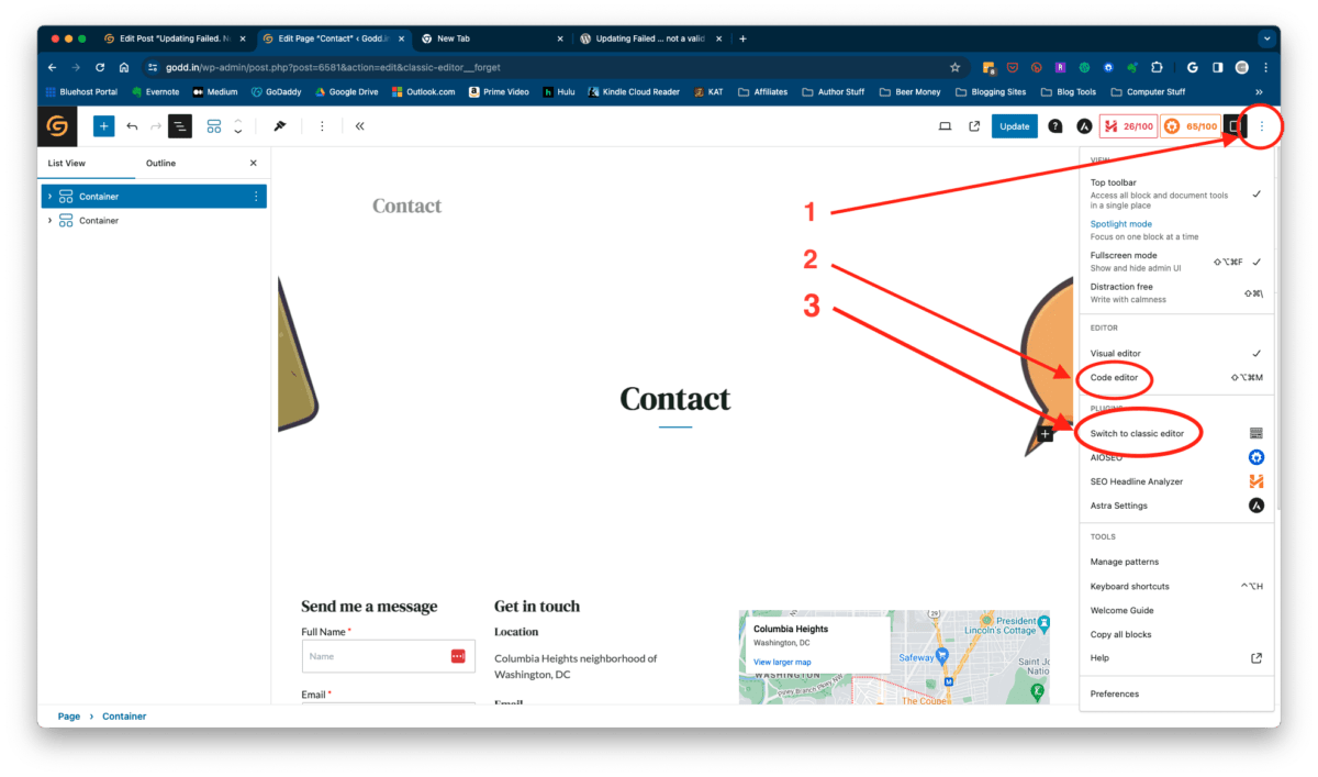 code editor view in block editor